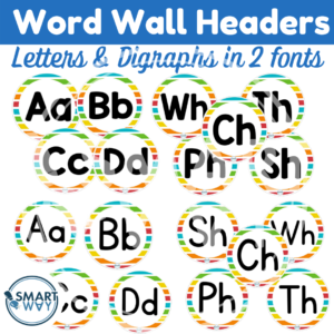 Word Wall headers letters and digraphs rainbow border