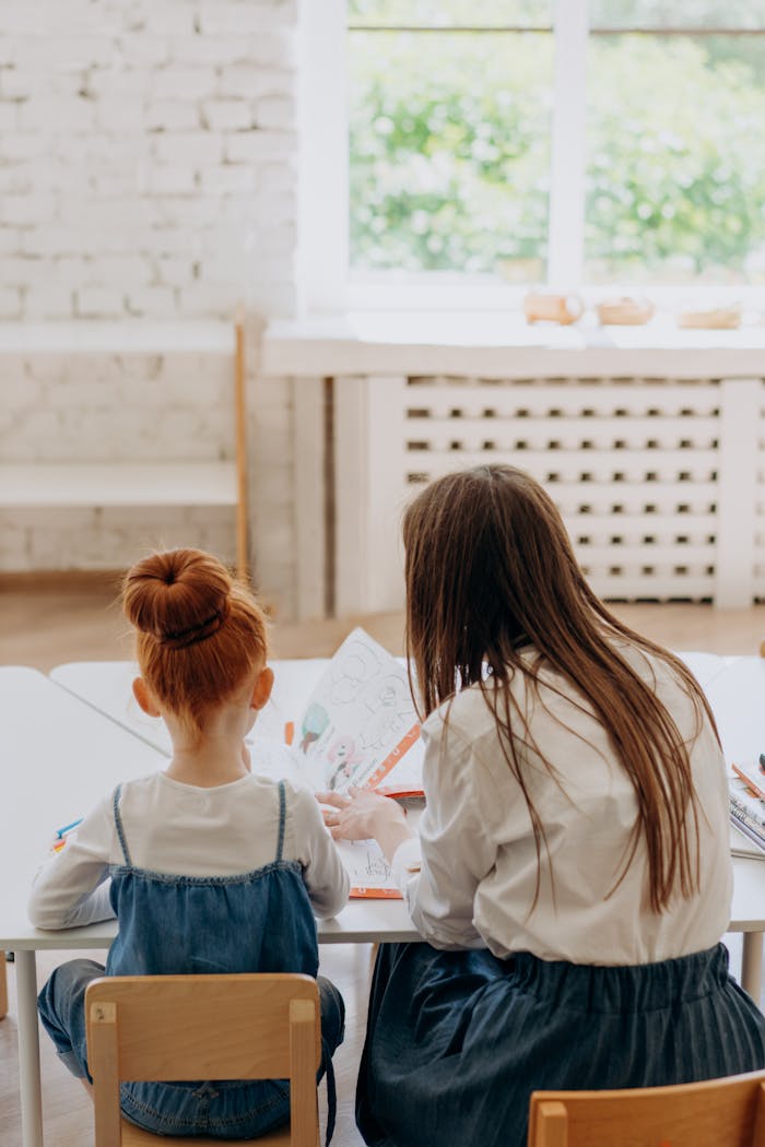 Mother and Daughter Doing Homework together