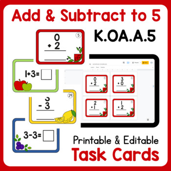 Add and Subtract to 5 task cards printable