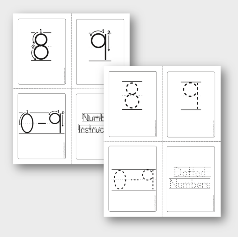 number writing flash cards in instructional and dotted fonts