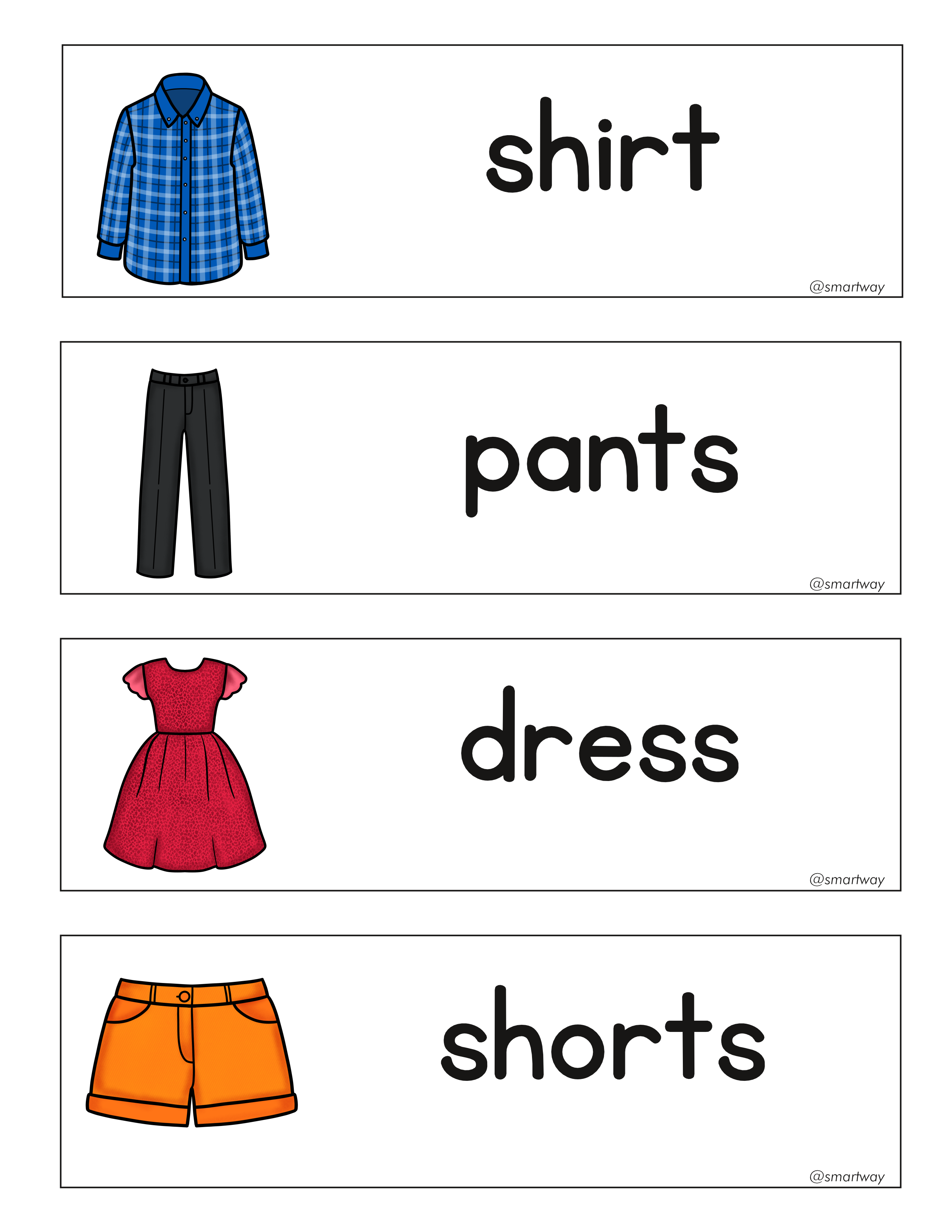 Clothes word cards