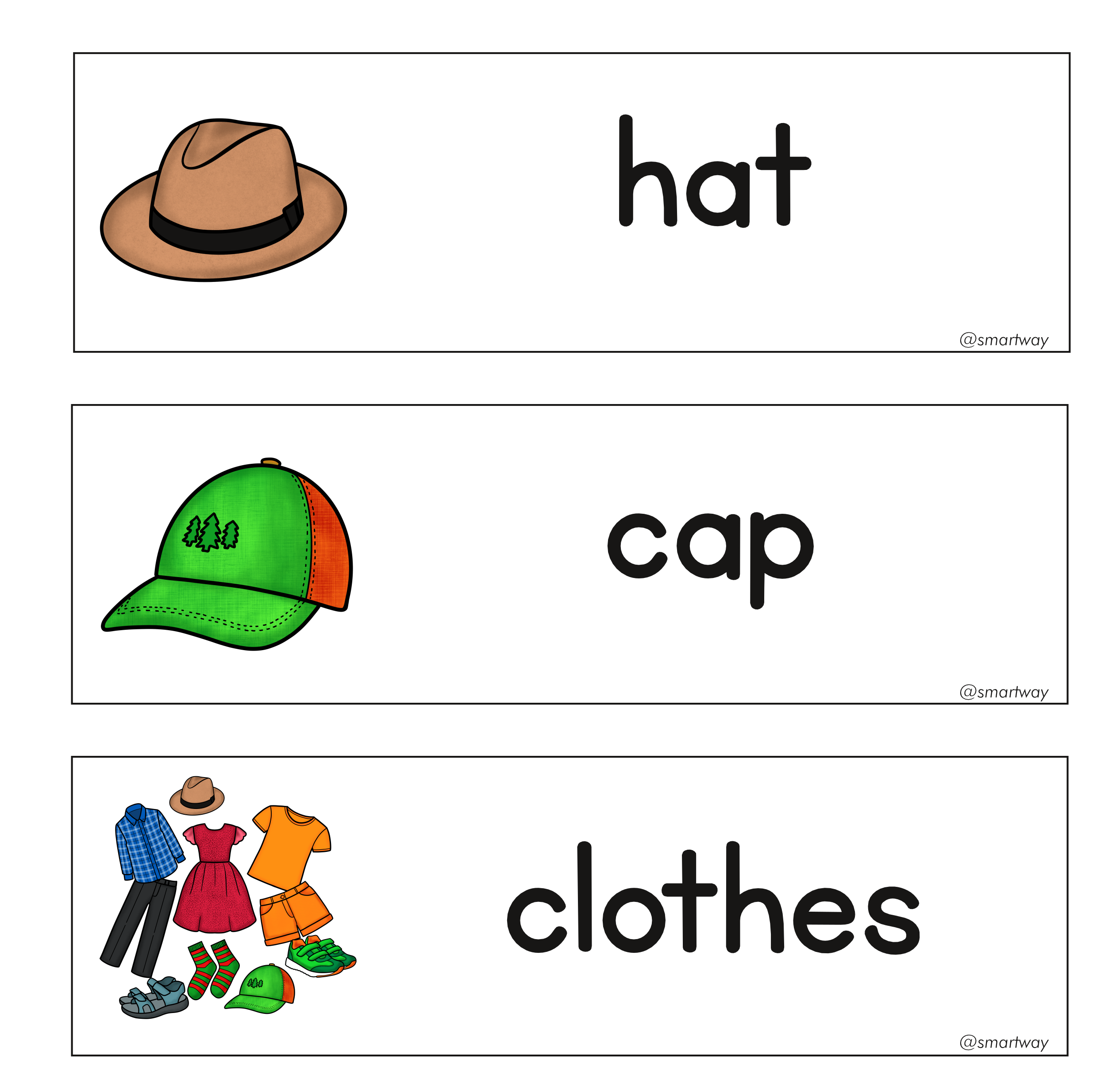 Clothes word cards