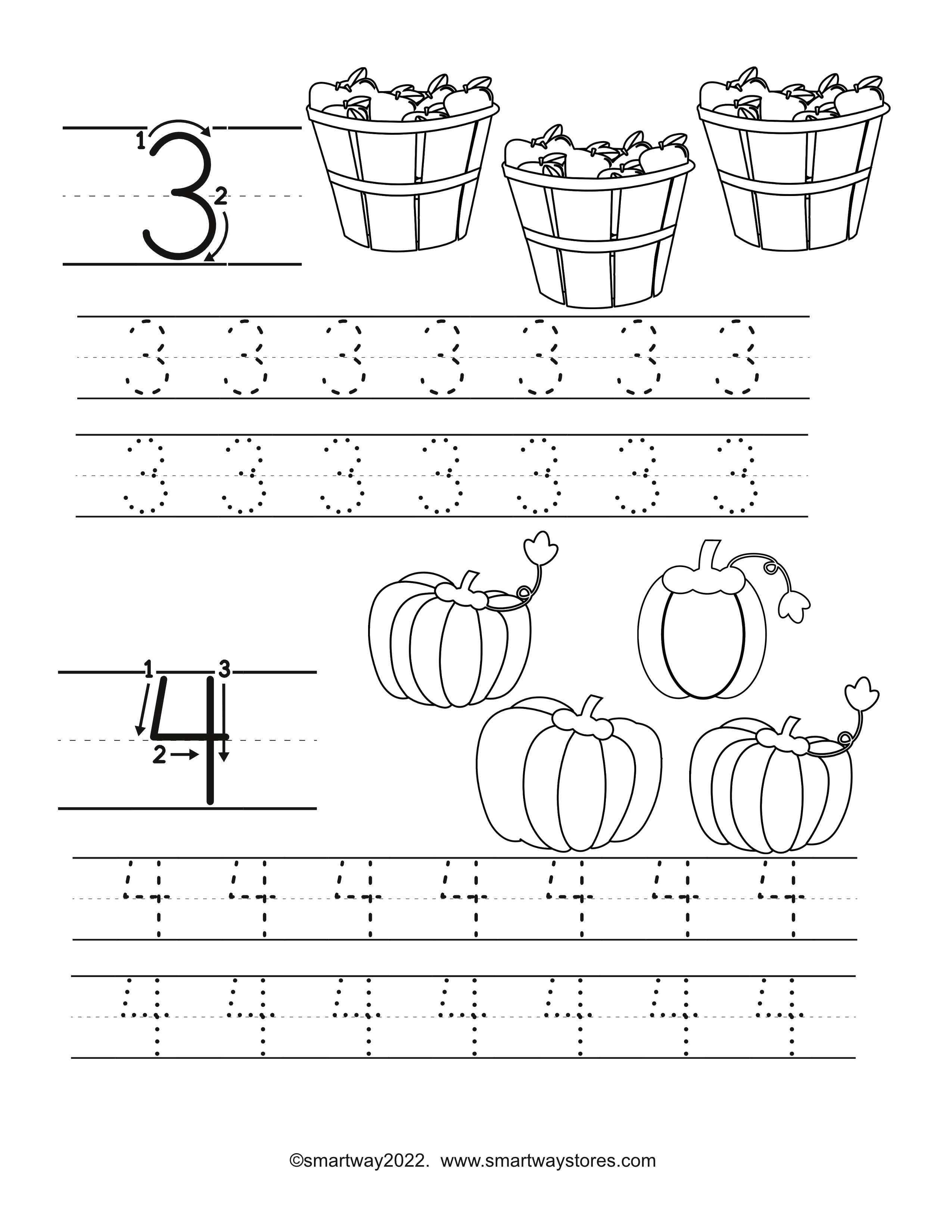 number writing practice sheets - fall theme