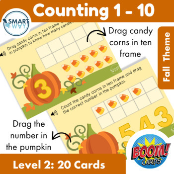 Counting 1-10 level 2 boom cards fall themed