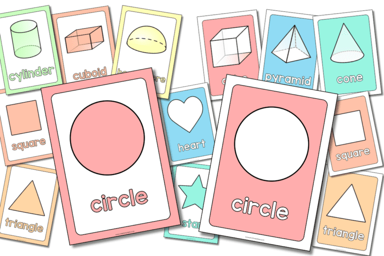 Pastel shape posters with solid color backgrounds for classroom math displays