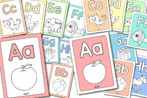 Pastel alphabet posters A–Z with solid color backgrounds for a bold and cohesive classroom wall display.