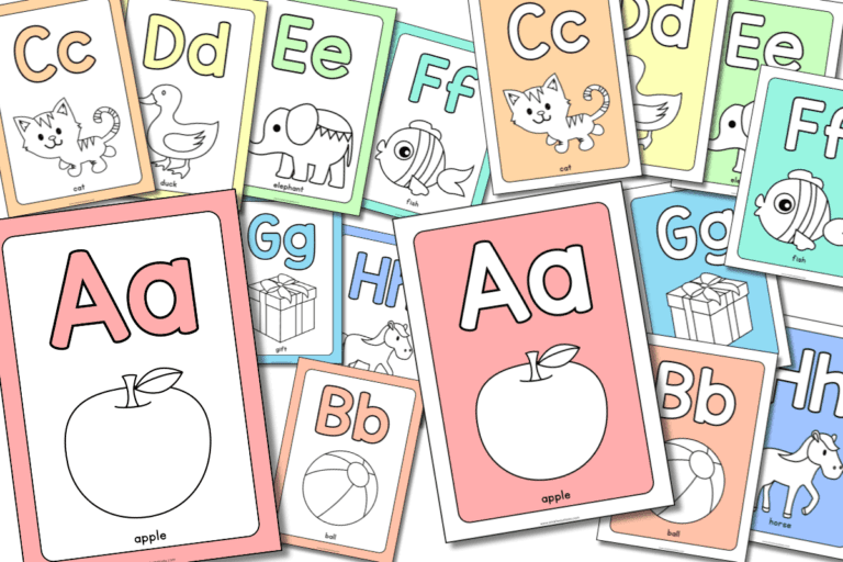 Pastel alphabet posters A–Z with solid color backgrounds for a bold and cohesive classroom wall display.